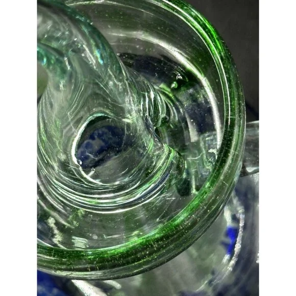 Lafiore Handblown Artistic Mallorca Green and Blue Glass Oil Bottle - Picture 6 of 9